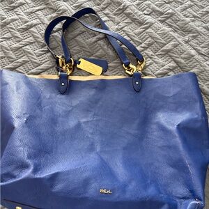 Blue Leather Tote Bag & Wallet